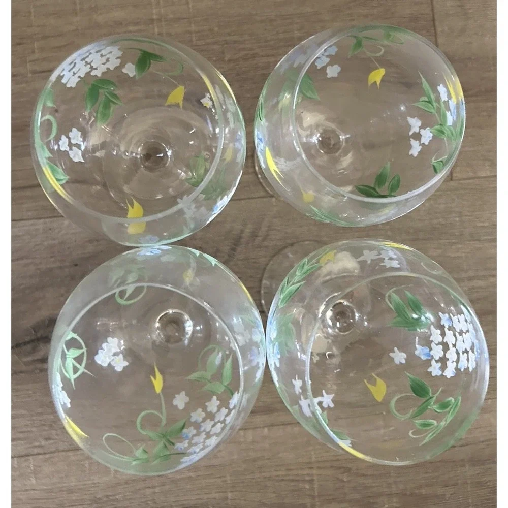 4 Hand Painted Wine Glasses Multicolor Floral 8.5